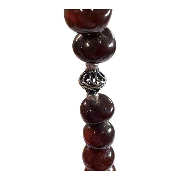 Vintage Sterling Lucite Brown Beaded Necklace Silver Leaf Pendant & Hook Clasp - Picture 8 of 10